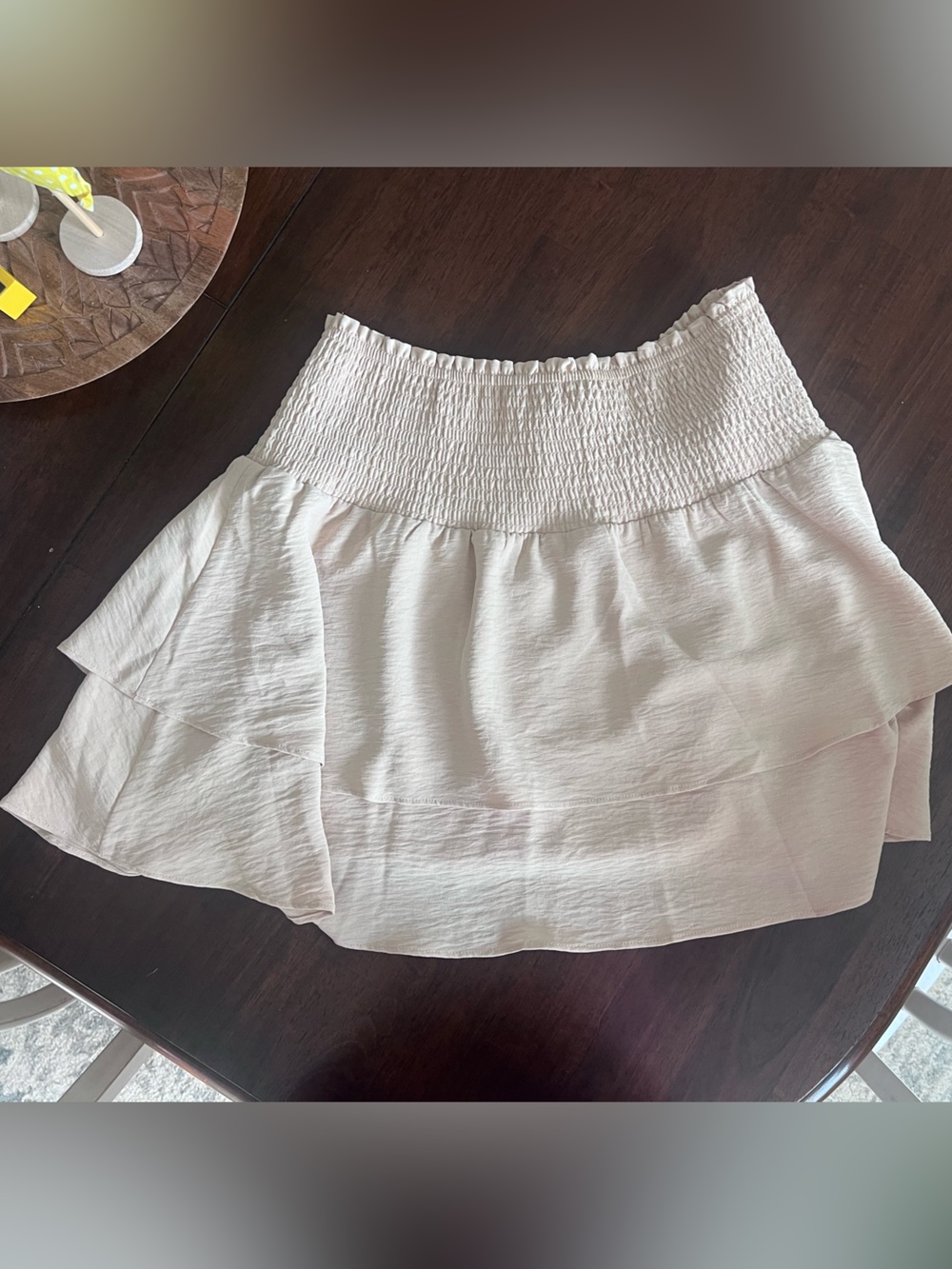 NWT Tan Smocked Waist Tiered Mini Skirt